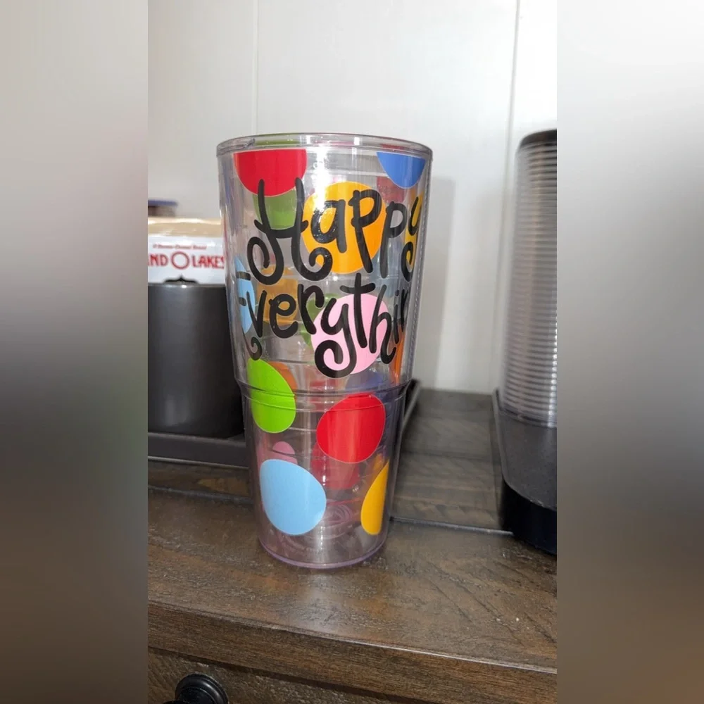 TERVIS happy everything Coton Colors plastic 24oz tumbler cup w/polka dots